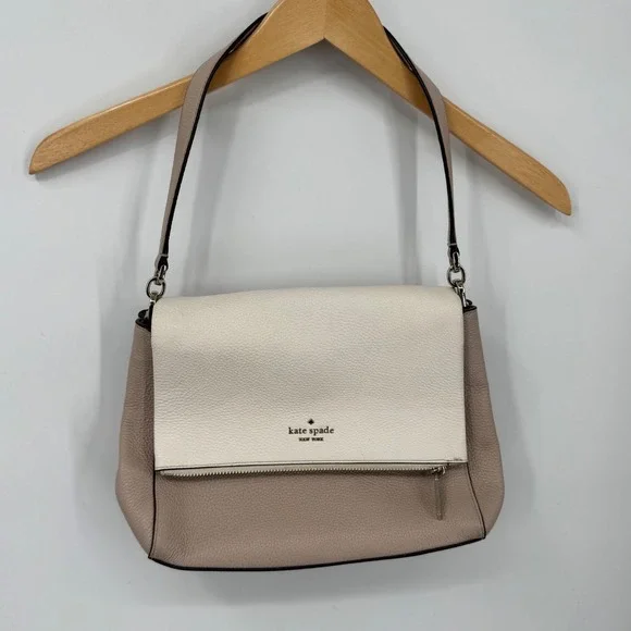 Kate Spade New York Leila Medium Flap Shoulder Bag Leather Two Tone Beige - Picture 12 of 16